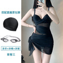 High-end one-piece swimsuit women's summer hot spring conservative personality retro one-piece belly-covering slimming beach gathered swimming suit