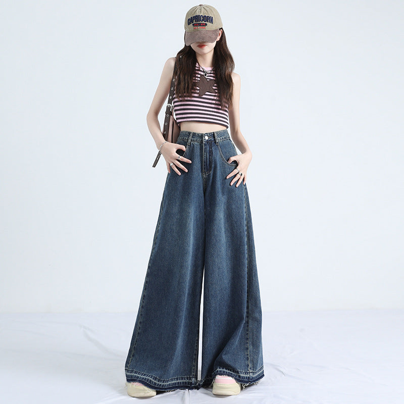 Spring New Fashion Wide Leg Pants Jeans Design Sense Loose Mop Pants Slim Relaxed Pants Women