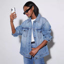 European and American Cross-Border 2025 Export New Loose Denim Jacket Women's Street Fashion Washed Casual Work Jacket