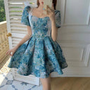 Floral dress Women's Summer French Style Elegant Short Waisted Skirt Niche Tutu Skirt Design Sense Sweet Puff Sleeve Skirt