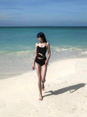 2025 New Swimsuit Women's Bikini Covers Belly, Looks Slim and Sexy, Cut Out Backless One-Piece Small Breast Push-Up Hot Spring Vacation