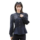 2026 Spring Trendy Design Unique Stylish Waist-Cinching Ruffled Denim Shirt Jacket for Women