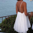 Women's Explosions Shaggy Pleated Hem Sexy Backless V-neck Sleeveless Sling dress