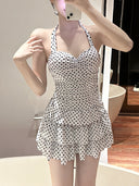 Backless Swimwear Women's Retro Polo Hot Spring Sweet Dress Conservative Slim Belly Covering Body Pure Desire New Swimwear