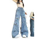 Real shot!!! American Retro Caught Pants Wide-leg Jeans Women's All-match High-waist Straight Pants