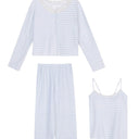 Milk Blue Striped German Velvet Pajamas Three-piece Set Women's Autumn and Winter New Arrival Long-sleeved Cardigan Trousers Home Clothes suit