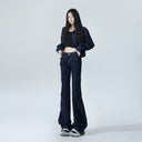 Autumn 2024 New Tannin Blue Denim Short Coat Women's American Style Retro Fashion Design Asymmetric Tooling Top
