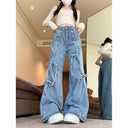 Real shot!!! American Retro Caught Pants Wide-leg Jeans Women's All-match High-waist Straight Pants