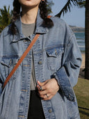 Slim American Retro Denim Jacket Women's Water Style Washed Denim Loose Casual Long-Sleeved Versatile Top Long Ins