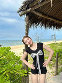 Black one-piece swimsuit women's 2024 new explosion sexy pure wind belly slim high-end hot spring