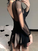 Women's Swimsuit Summer 2025 New One-Piece Skirt Style Covering Belly and Slimming Look Conservative Lace Long-Sleeved Small Breast Underwire Hot Spring Swimsuit