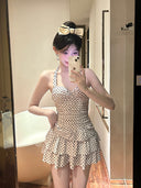 Backless Swimwear Women's Retro Polo Hot Spring Sweet Dress Conservative Slim Belly Covering Body Pure Desire New Swimwear