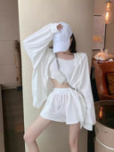 Summer 2024 New Internet Celebrity Sports suit Women's Jacket Vest Shorts Fashion Hong Kong Flavor Three-piece Women's Fashion