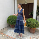 Cross-border European and American Women's AliExpress Retro Tassel Stitching Fashion V-neck Sleeveless High Waist Cheongsam dress