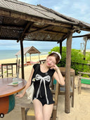 Black one-piece swimsuit women's 2024 new explosion sexy pure wind belly slim high-end hot spring