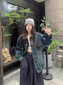 Dark Washed Retro Denim Jacket for Women 2025 Spring & Fall New Style Loose Slimming Look High-End Fashion Denim Jacket Trend