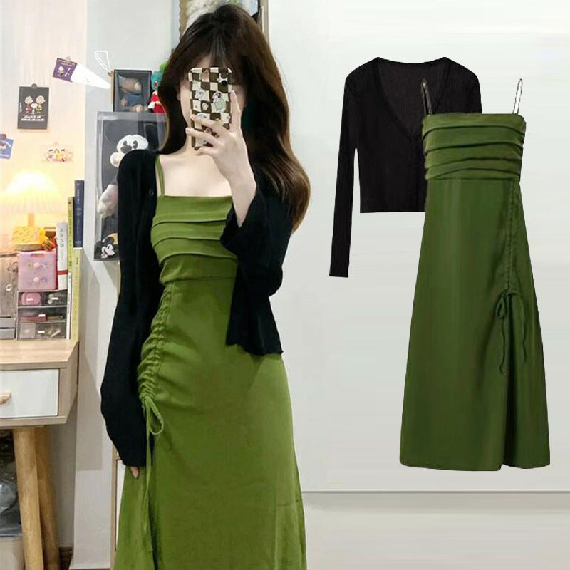 Spring and Summer 2024 New French Design Sense avocado green Small Sling dress Mid-length Fairy First Love Dress