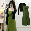 Spring and Summer 2024 New French Design Sense avocado green Small Sling dress Mid-length Fairy First Love Dress