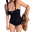 Manufacturer Wholesale New Ins Style Swimsuit Sexy Beautiful Back Covering Belly Slimming Look Pure Color Simple Fashion One-Piece Swimsuit for Women