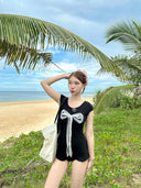 Black one-piece swimsuit women's 2024 new explosion sexy pure wind belly slim high-end hot spring