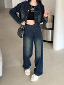Spring and Autumn Women's Straight 2025 New Explosions Personalized Jeans Women's Trendy Cool Students Retro Mopping Wide Pant Legs