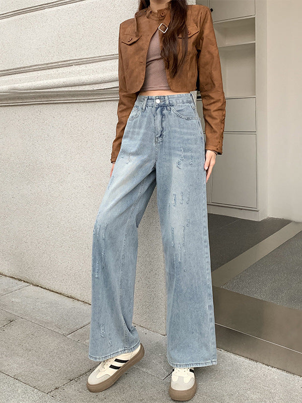 American Style Retro Wide Leg Jeans Women's 2024 Autumn New Design Sense Loose Slimming Vertical Straight Pants