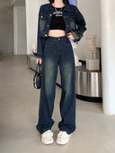 Spring and Autumn Women's Straight 2025 New Explosions Personalized Jeans Women's Trendy Cool Students Retro Mopping Wide Pant Legs