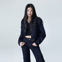 Autumn 2024 New Tannin Blue Denim Short Coat Women's American Style Retro Fashion Design Asymmetric Tooling Top