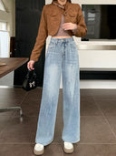 American Style Retro Wide Leg Jeans Women's 2024 Autumn New Design Sense Loose Slimming Vertical Straight Pants