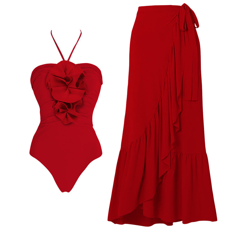 2024 European and American New Style Swimsuit Women's Detachable Three-dimensional Flower Decorative Neck Swimsuit suit 2735