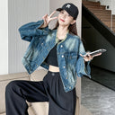 Cross-Border Short Vintage Blue Denim Jacket, Elegant and Slimming, Versatile Jacket, Denim Fabric, Women's Denim Top