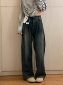Jeans Women's Straight Loose Spring Autumn and Winter 2025 New High Waist Slimming Small Wide Leg Trousers
