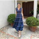 Cross-border European and American Women's AliExpress Retro Tassel Stitching Fashion V-neck Sleeveless High Waist Cheongsam dress