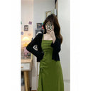Spring and Summer 2024 New French Design Sense avocado green Small Sling dress Mid-length Fairy First Love Dress