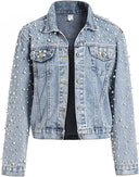 Cross-border Amazon ebay European and American Women's Pearl Denim Jacket Short Rhinestone Denim Jacket Coat Top