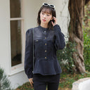 2026 Spring Trendy Design Unique Stylish Waist-Cinching Ruffled Denim Shirt Jacket for Women