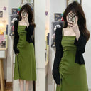 Spring and Summer 2024 New French Design Sense avocado green Small Sling dress Mid-length Fairy First Love Dress