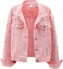Cross-border Amazon ebay European and American Women's Pearl Denim Jacket Short Rhinestone Denim Jacket Coat Top