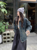 Dark Washed Retro Denim Jacket for Women 2025 Spring & Fall New Style Loose Slimming Look High-End Fashion Denim Jacket Trend