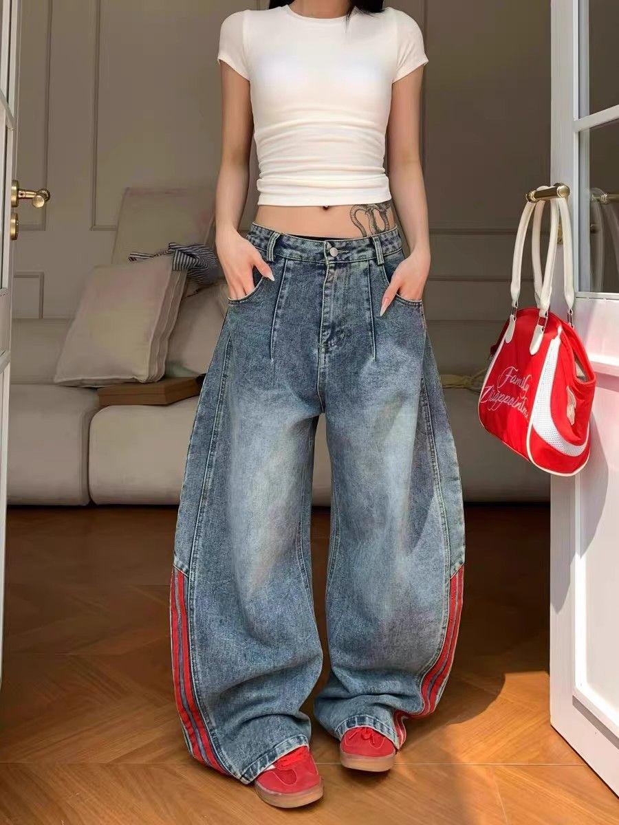 Retro High-Waisted Wide-Leg Jeans for Women Spring and Autumn 2025 New Loose Slimming Drape Straight Pants
