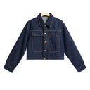 Autumn 2024 New Tannin Blue Denim Short Coat Women's American Style Retro Fashion Design Asymmetric Tooling Top