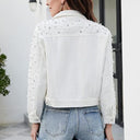 Cross-border Amazon ebay European and American Women's Pearl Denim Jacket Short Rhinestone Denim Jacket Coat Top