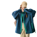 Real shot Denim coat women's Korean style retro loose striped lapel stitching design niche cardigan long sleeve top