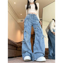 Real shot!!! American Retro Caught Pants Wide-leg Jeans Women's All-match High-waist Straight Pants