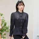2026 Spring Trendy Design Unique Stylish Waist-Cinching Ruffled Denim Shirt Jacket for Women