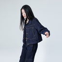 Autumn 2024 New Tannin Blue Denim Short Coat Women's American Style Retro Fashion Design Asymmetric Tooling Top