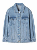 Slim American Retro Denim Jacket Women's Water Style Washed Denim Loose Casual Long-Sleeved Versatile Top Long Ins