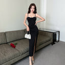 Elegant Socialite Sexy Night Dress with Hip-wrap Dress Low-cut Suspenders Dress Slimming High Waist Split Long Dress