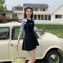 One-Piece Swimsuit for Women, Long-Sleeved, Large Size, Fat Mm, Hot Spring Swimming Pool, Special for Adults, Conservative and Slightly Fat Girls to Cover Their Flesh