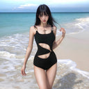 2025 New Swimsuit Women's Bikini Covers Belly, Looks Slim and Sexy, Cut Out Backless One-Piece Small Breast Push-Up Hot Spring Vacation